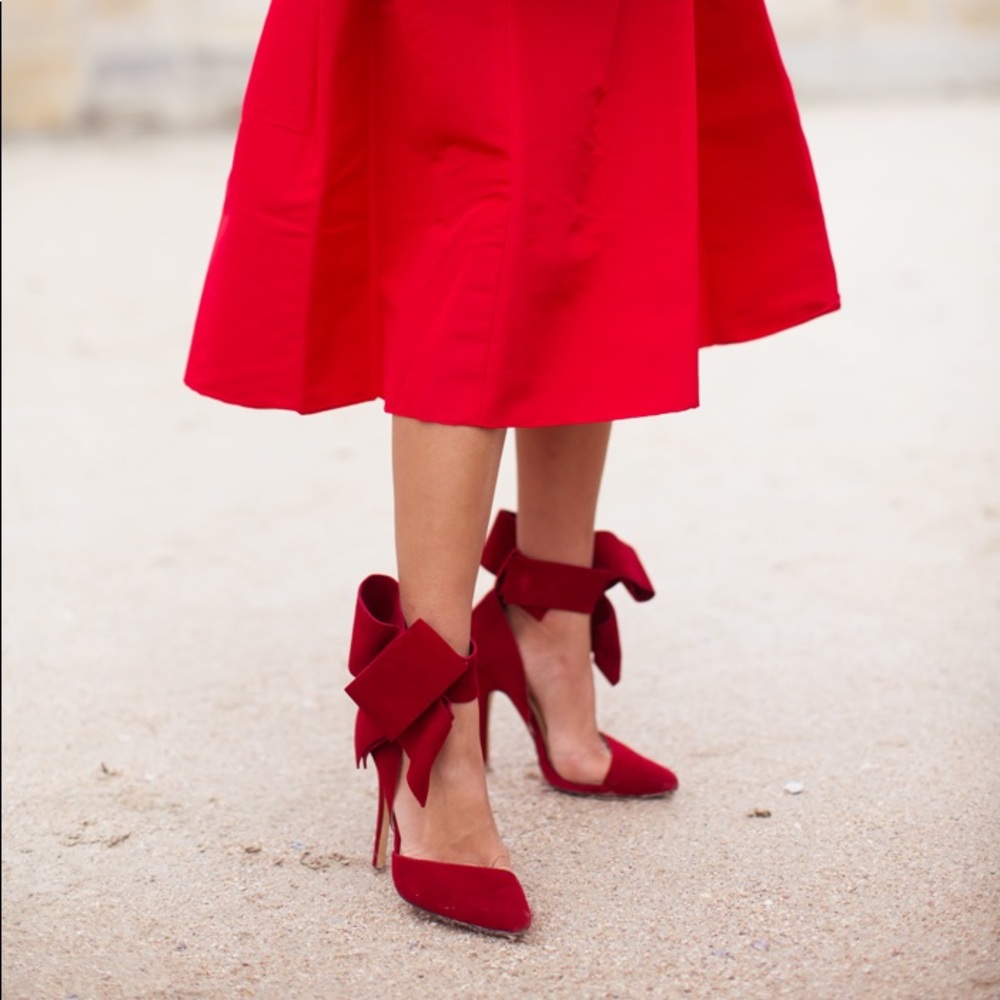Aminah Abdul Jillil signature suede red heels